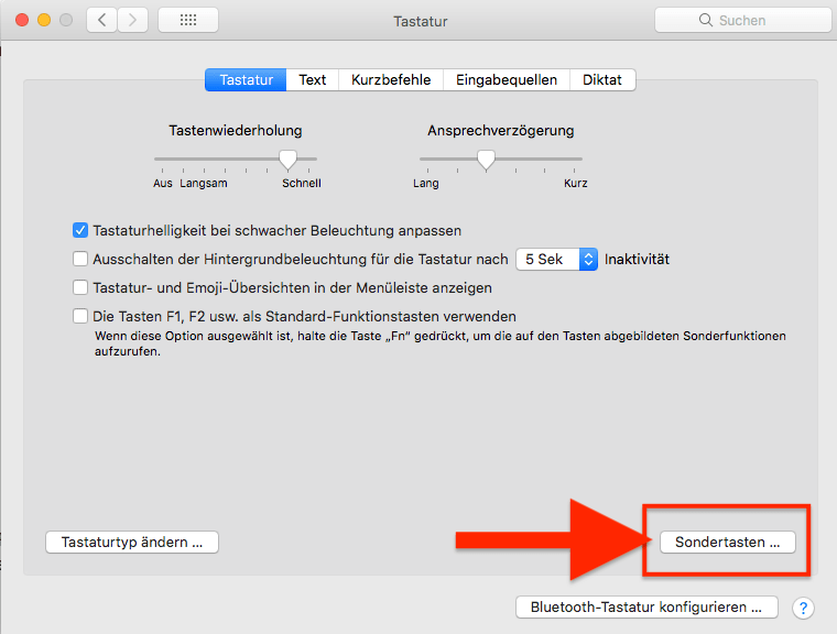 Sondertasten unter Mac OS einstellen